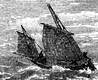 an etching of a boat at sea