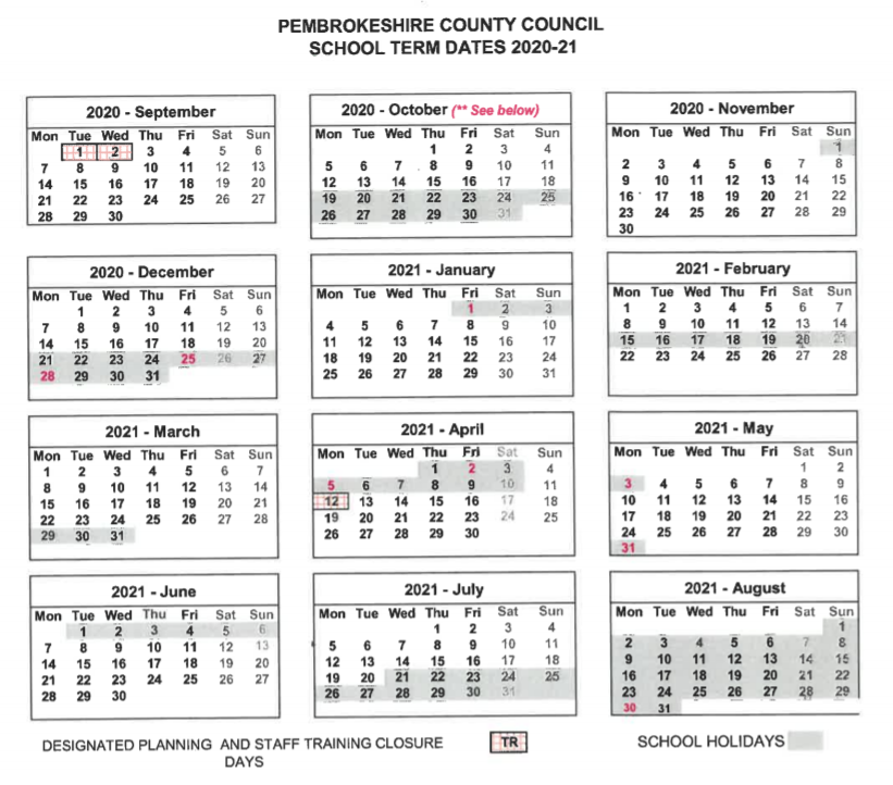 School Calendar Milford Haven School